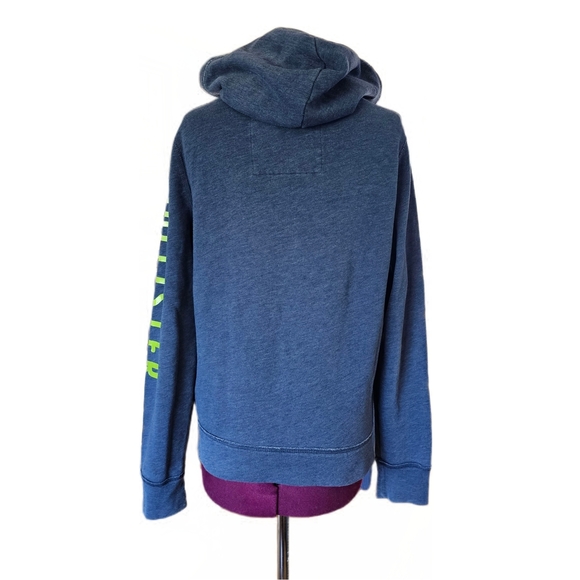 Hollister Blue Hoodie with Neon Lime Green Logo Womens Medium - Picture 5 of 9